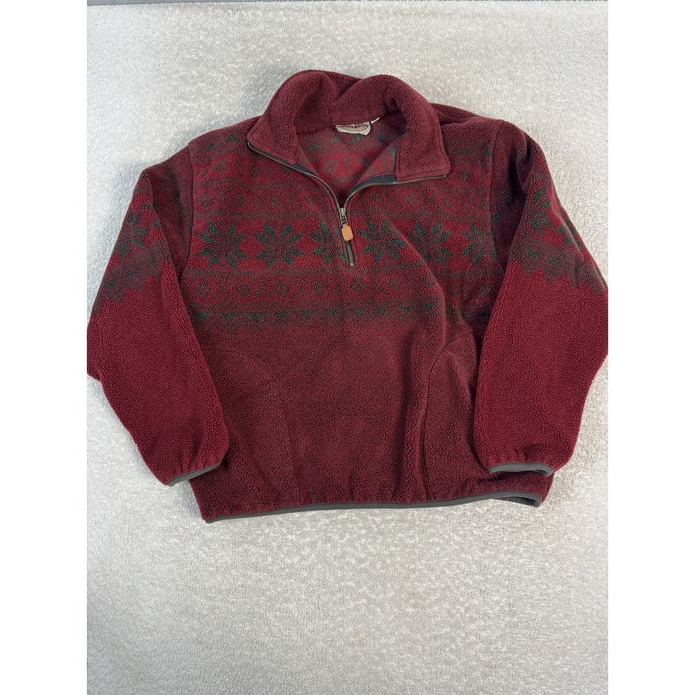 Colony Clothing‎ Co Pullover Sweater Mens Large Red Green Fleece Nordic Outdoors
